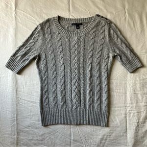 Banana Republic short-sleeve crewneck cable knit sweater w/ button detail, grey